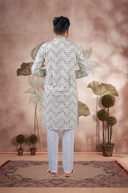 Grey Lucknowi Jacquard Kurta