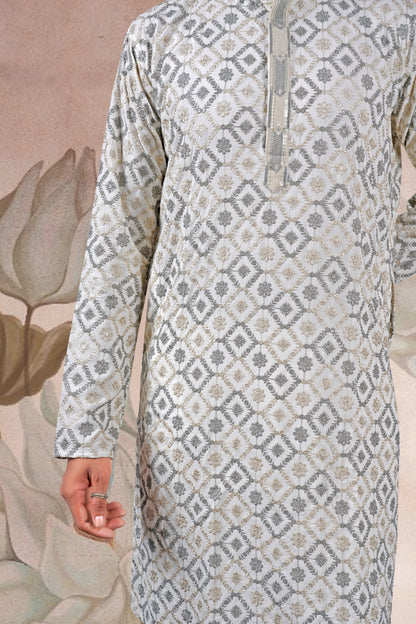 Grey Lucknowi Jacquard Kurta