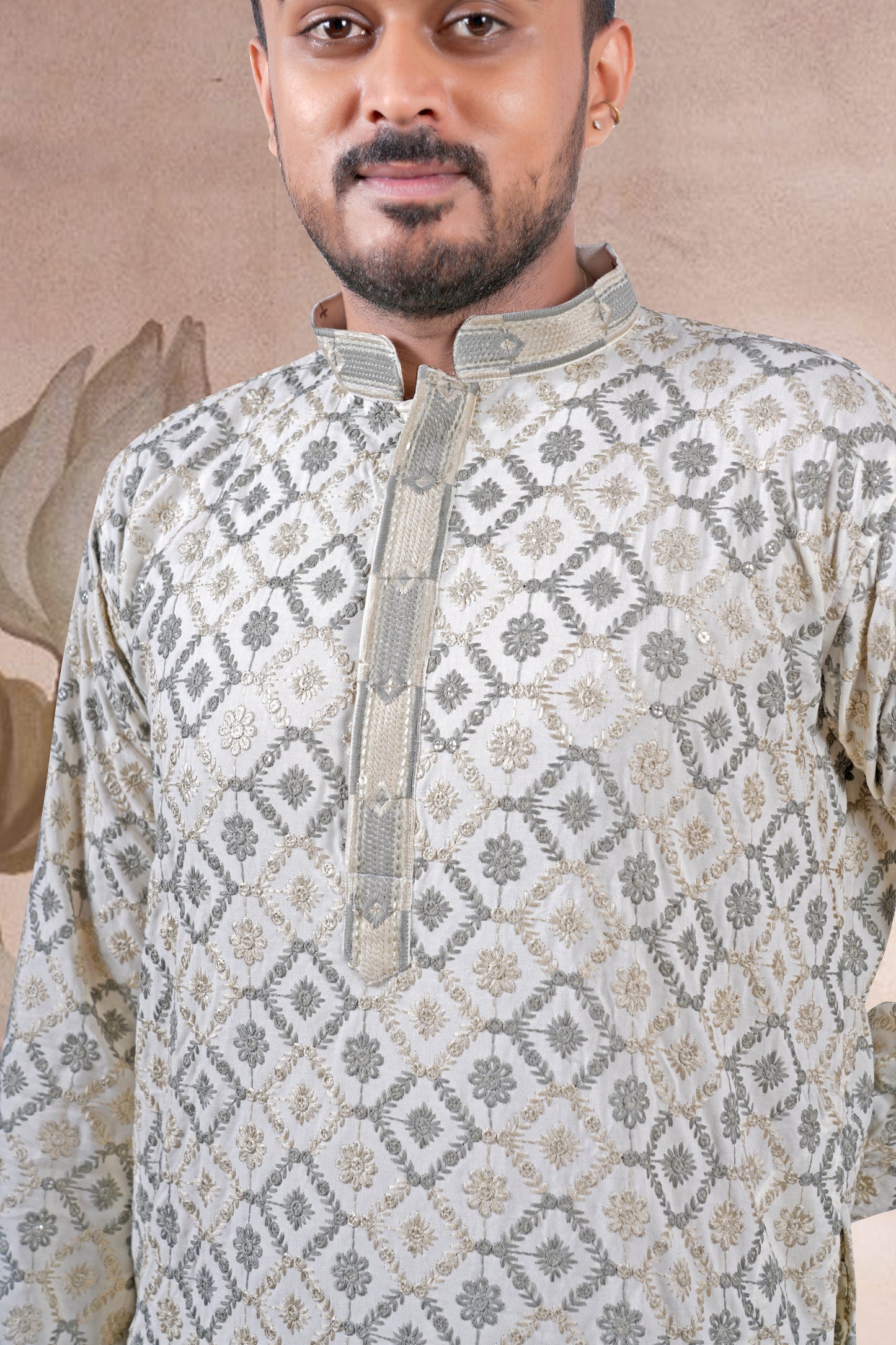 Grey Lucknowi Jacquard Kurta