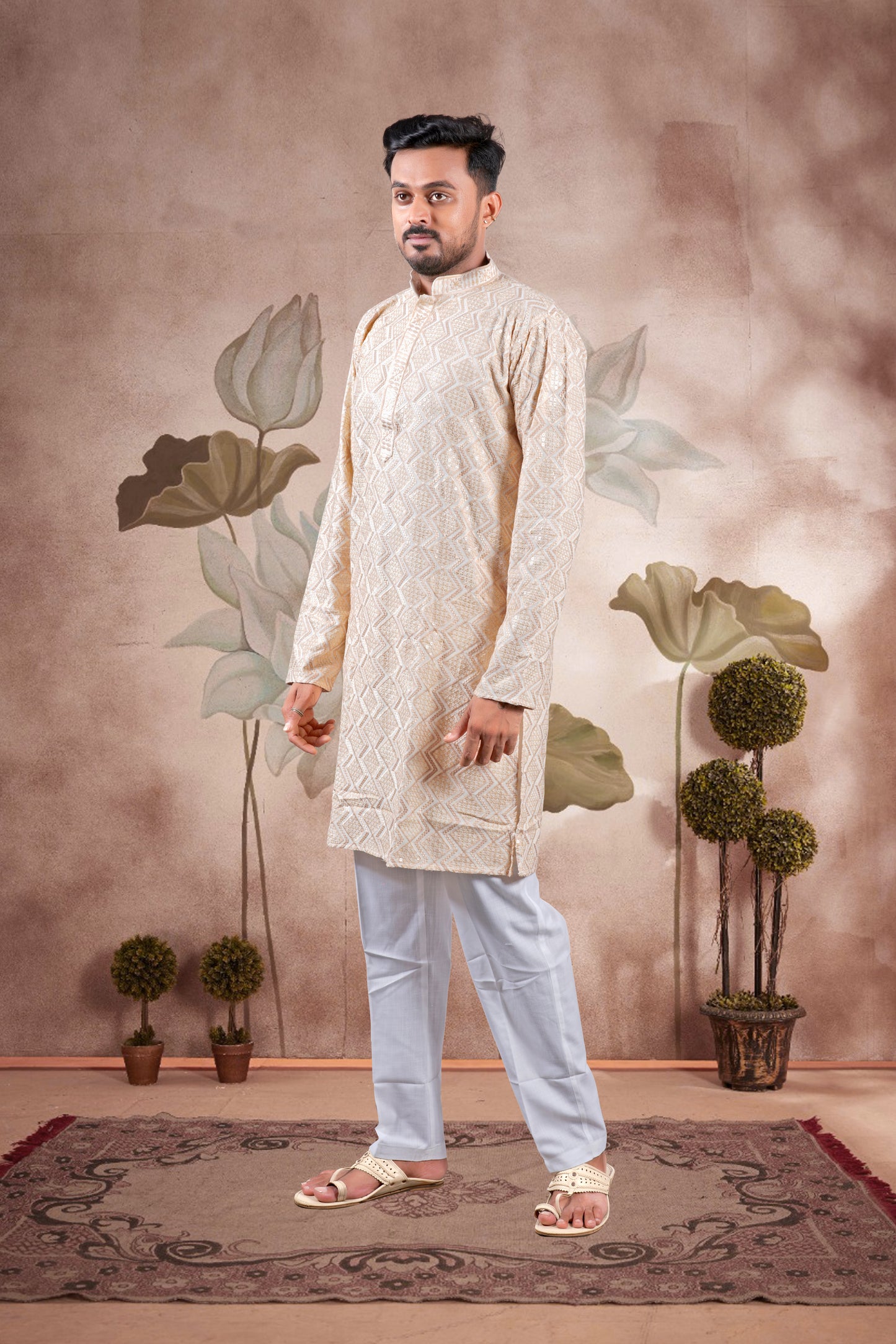 Orange Lucknowi Jacquard Kurta
