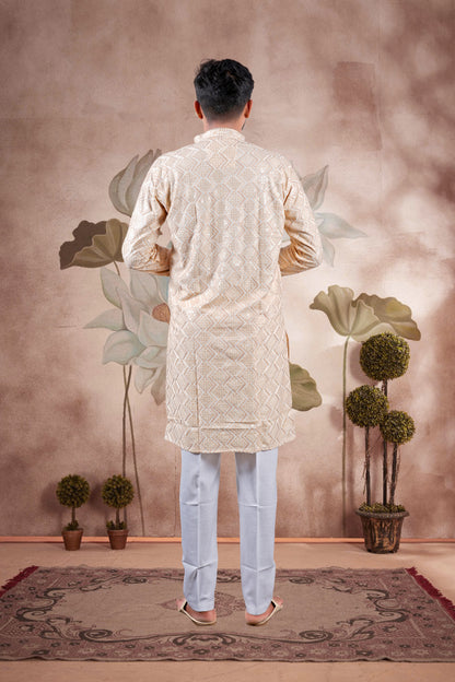 Orange Lucknowi Jacquard Kurta