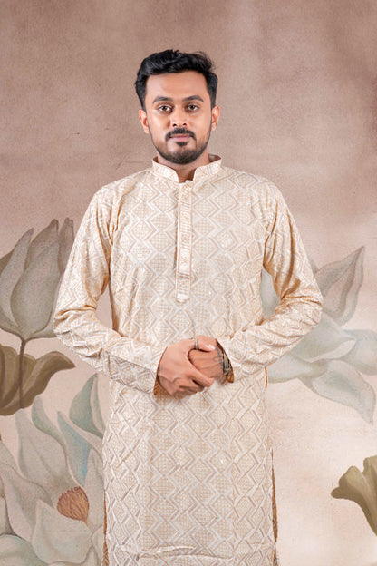 Orange Lucknowi Jacquard Kurta