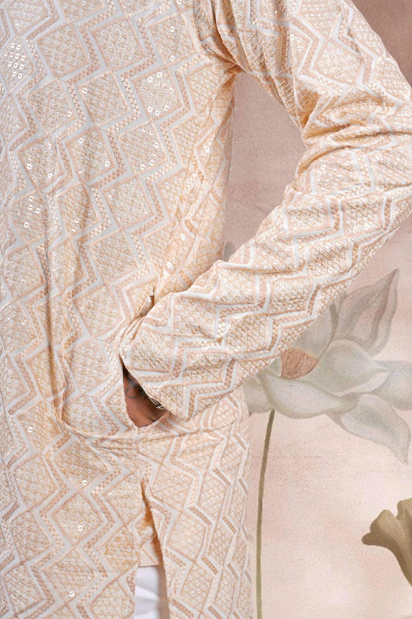 Orange Lucknowi Jacquard Kurta