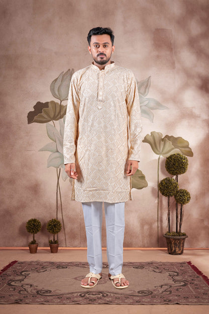 Orange Lucknowi Jacquard Kurta