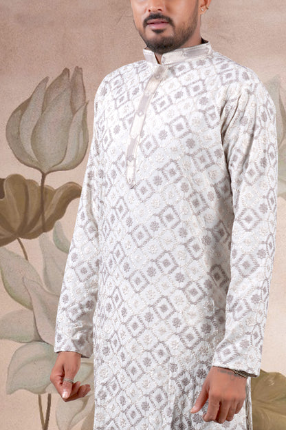 Ivory Lucknowi Jacquard Kurta