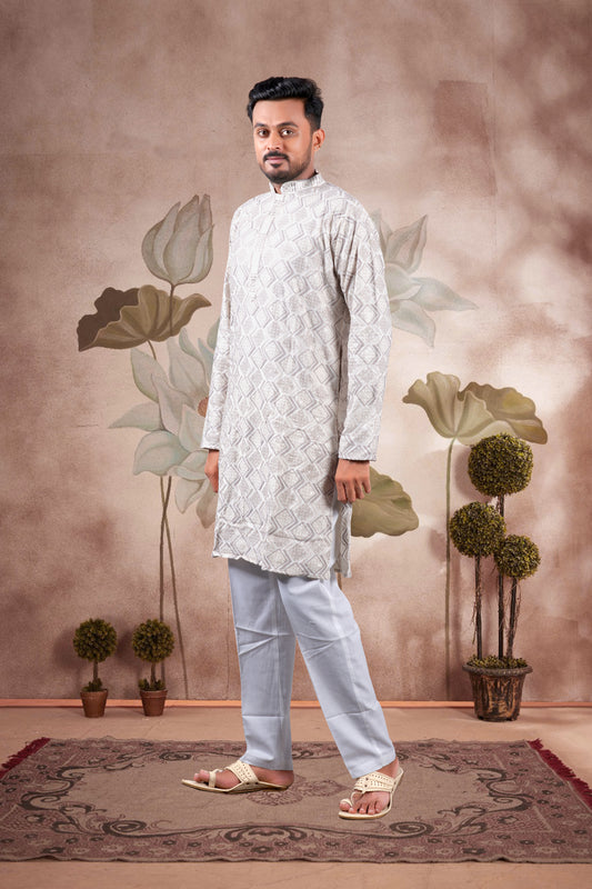 Gray Lucknowi Jacquard Kurta