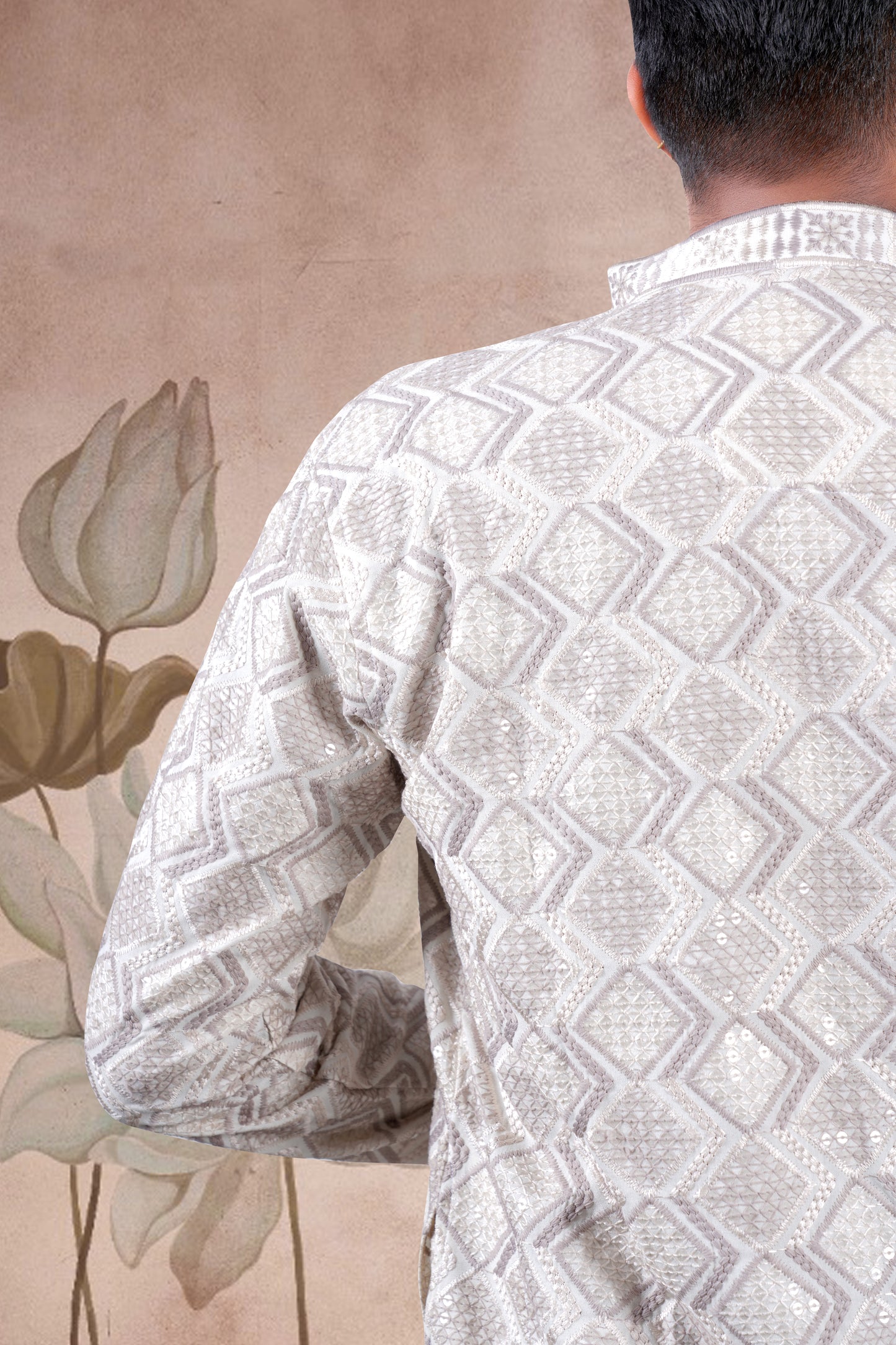 Gray Lucknowi Jacquard Kurta