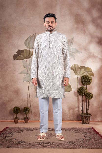 Gray Lucknowi Jacquard Kurta