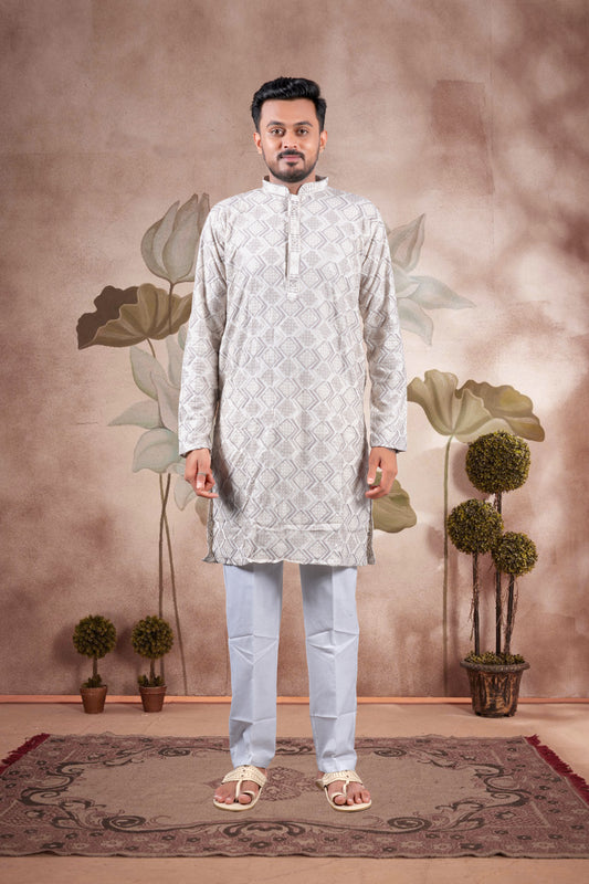 Gray Lucknowi Jacquard Kurta
