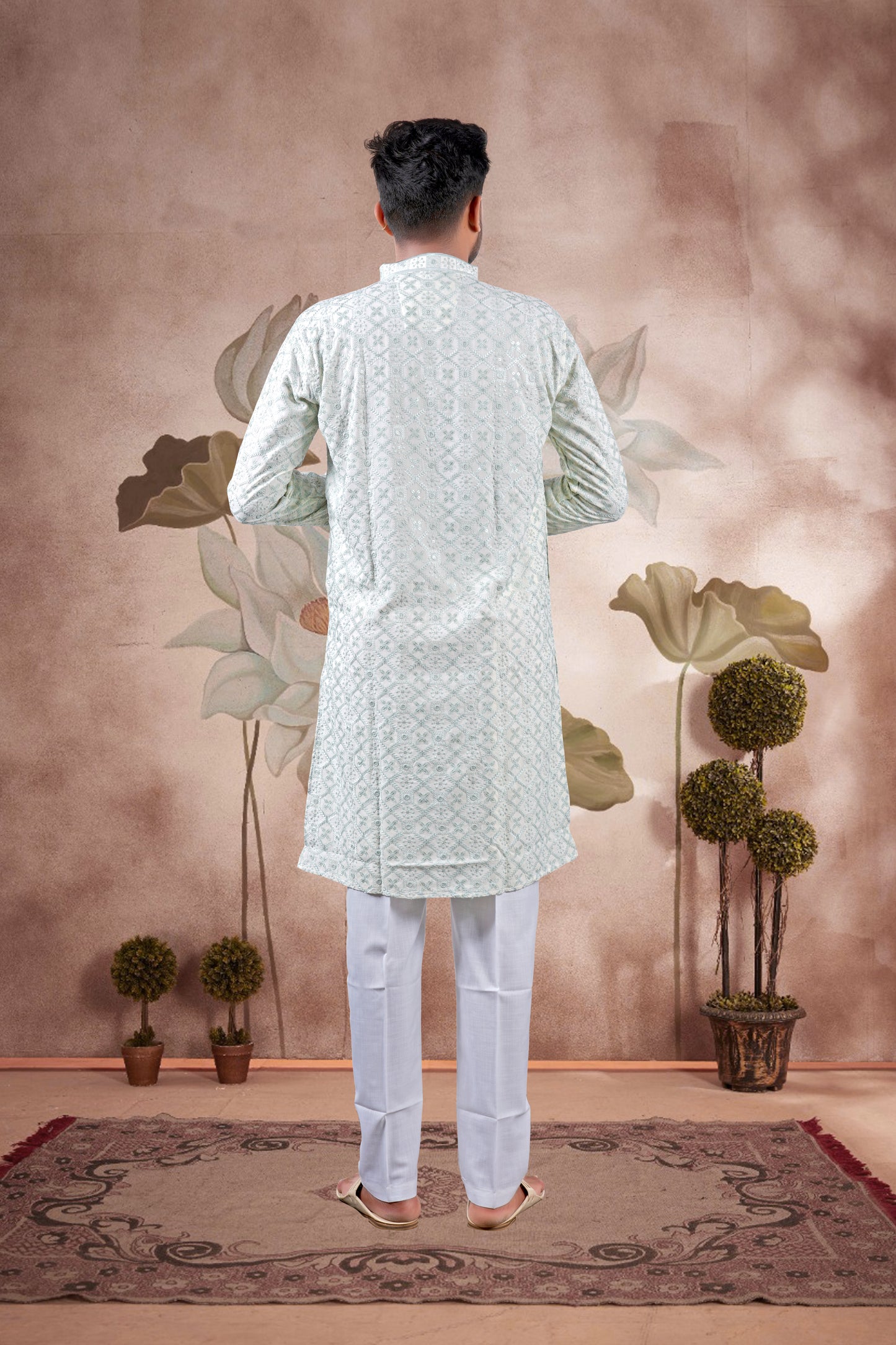 Pista Green Lucknowi Jacquard Kurta