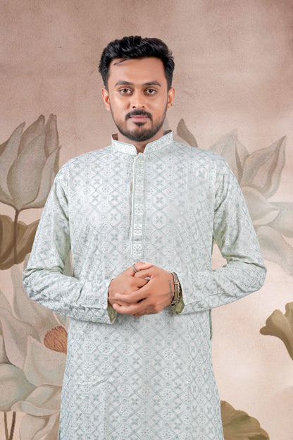 Pista Green Lucknowi Jacquard Kurta