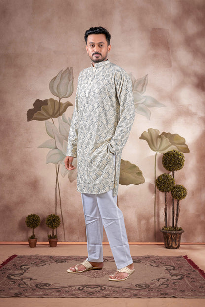 Gray Lucknowi Jacquard Kurta
