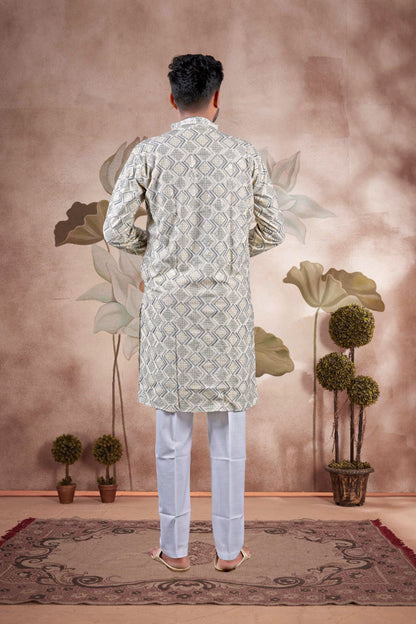 Gray Lucknowi Jacquard Kurta