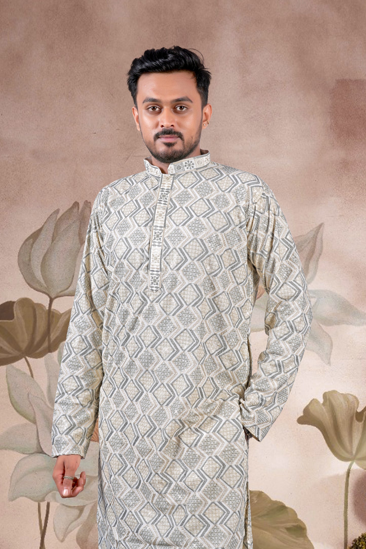 Gray Lucknowi Jacquard Kurta