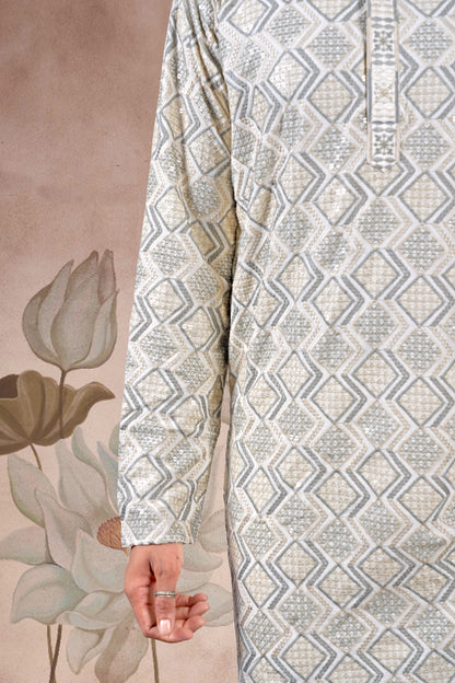 Gray Lucknowi Jacquard Kurta
