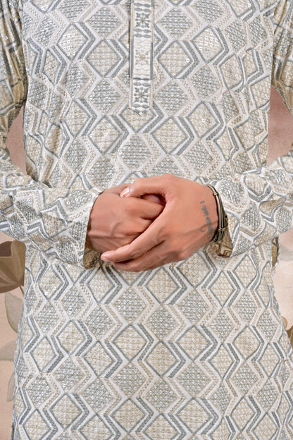Gray Lucknowi Jacquard Kurta