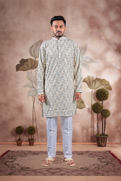 Gray Lucknowi Jacquard Kurta