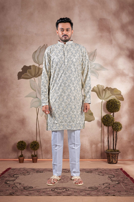 Gray Lucknowi Jacquard Kurta