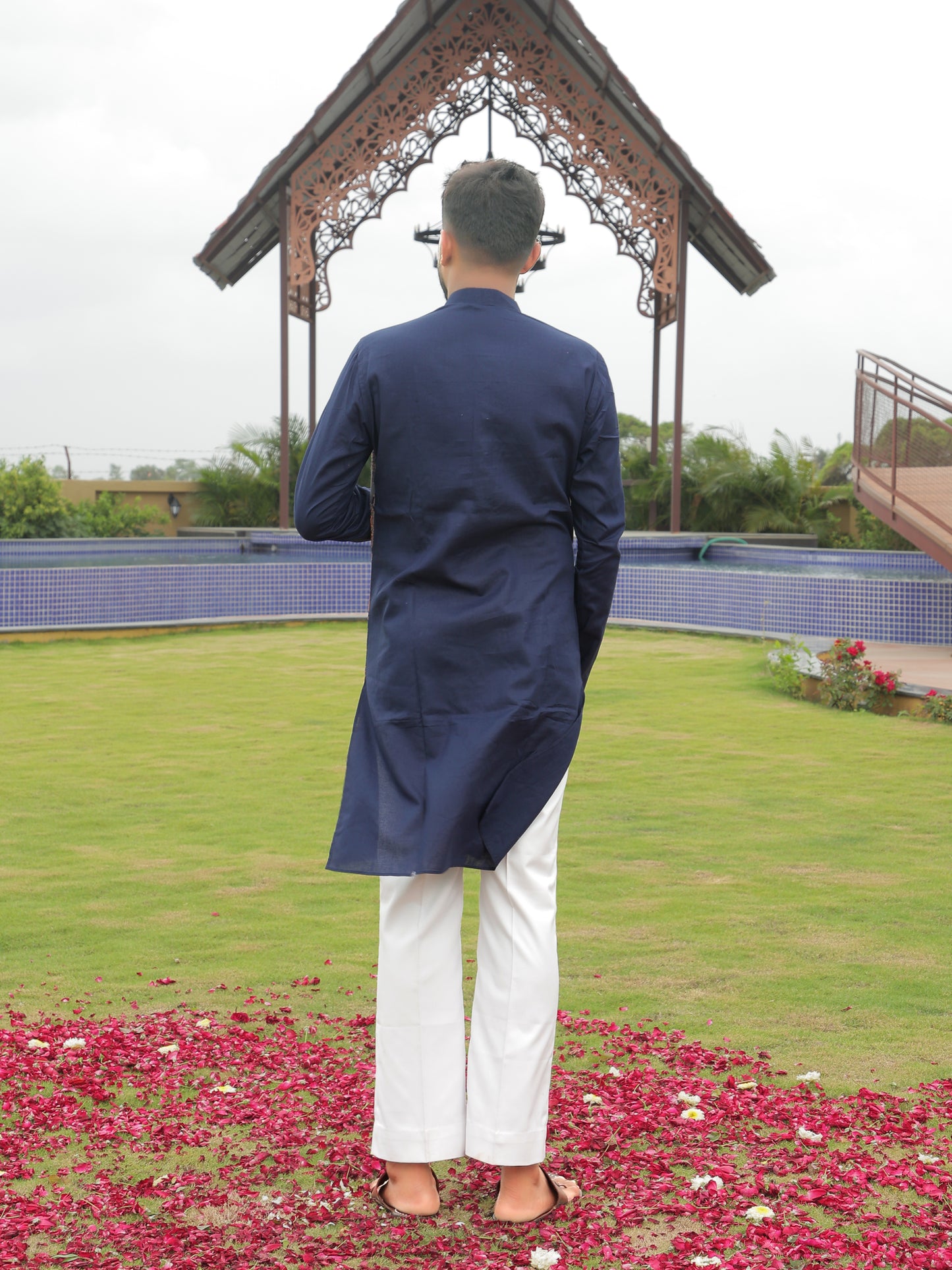 Blue Kurta with Multicolor Printed Side Panel