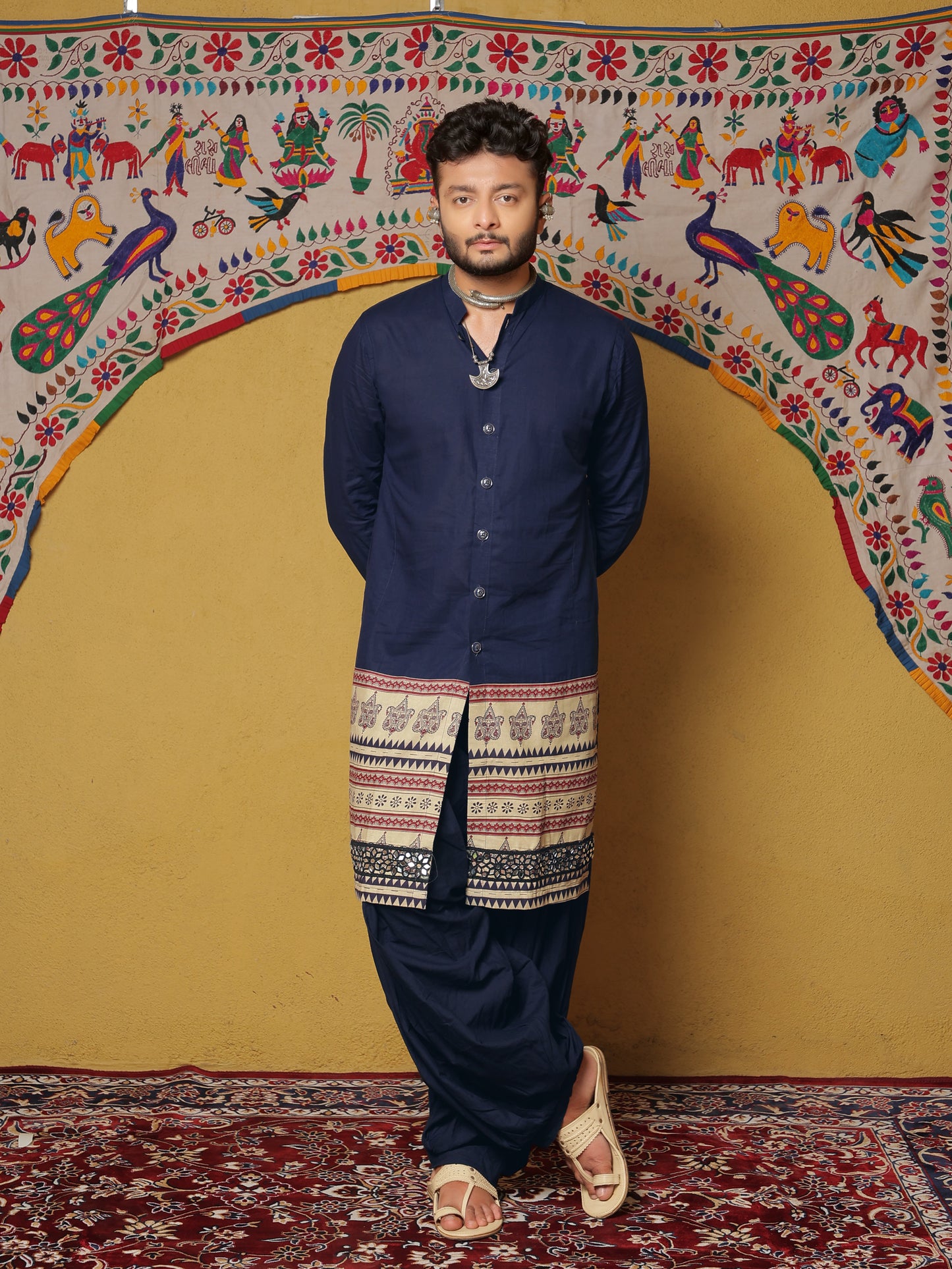 Navy Kurta with Traditional Ethnic Motifs