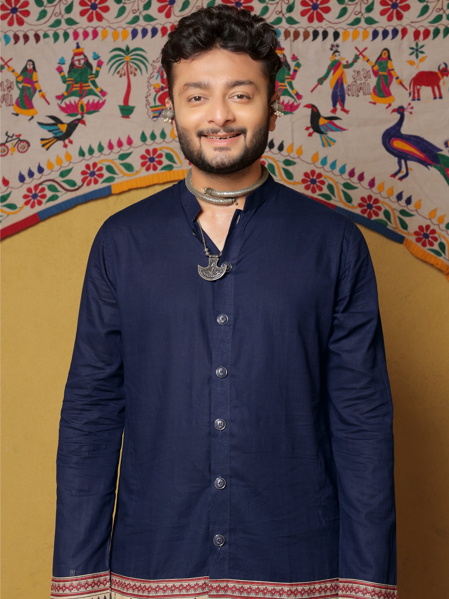 Navy Kurta with Traditional Ethnic Motifs