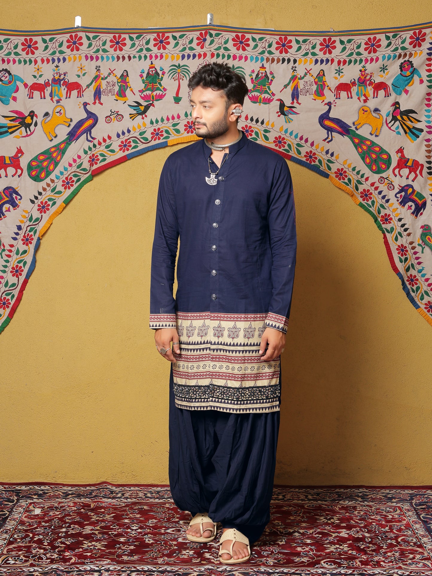 Navy Kurta with Traditional Ethnic Motifs