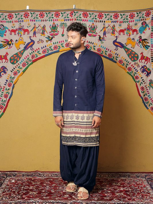 Navy Kurta with Traditional Ethnic Motifs