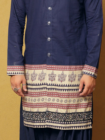 Navy Kurta with Traditional Ethnic Motifs