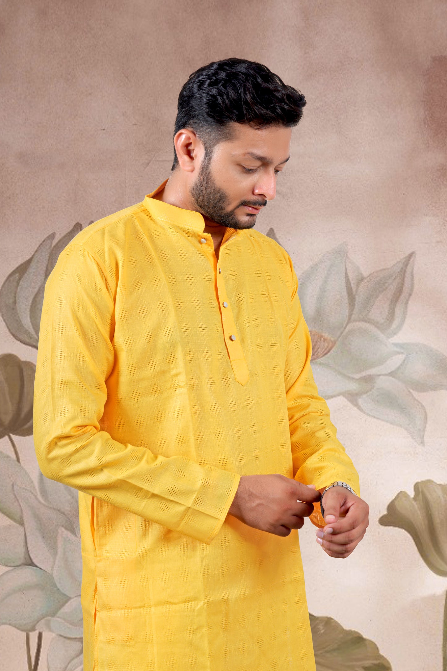 Yellow Checked Cotton Kurta – Wedding Edition