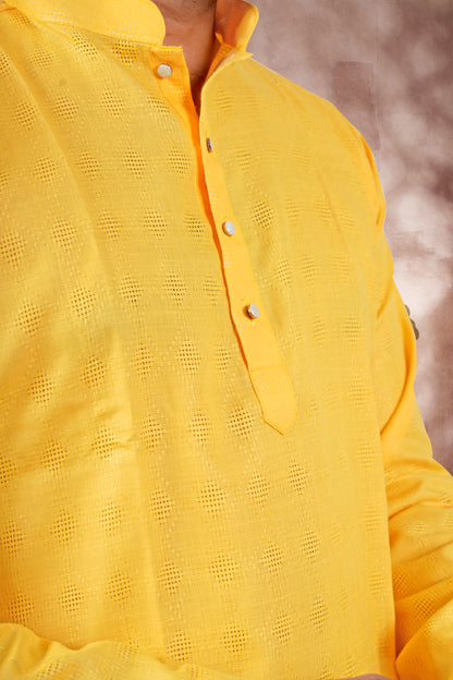 Yellow Checked Cotton Kurta – Wedding Edition