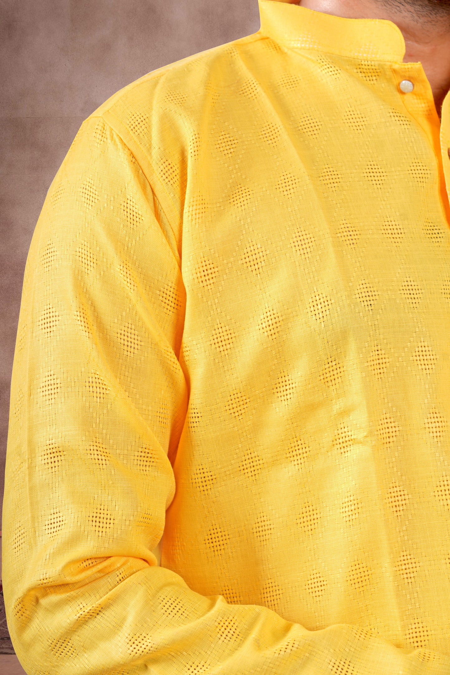 Yellow Checked Cotton Kurta – Wedding Edition