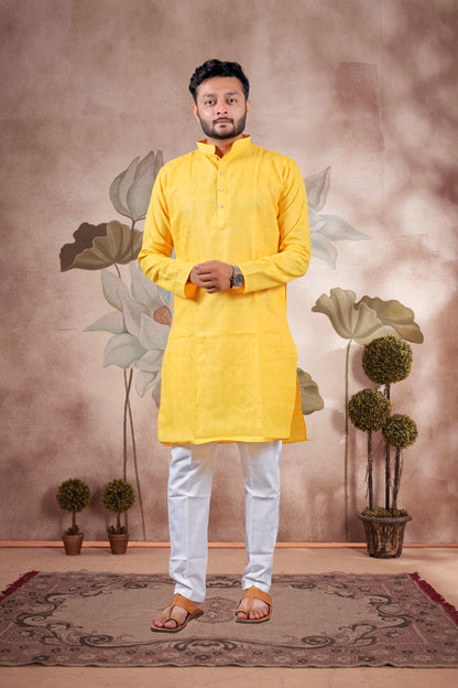 Yellow Checked Cotton Kurta – Wedding Edition