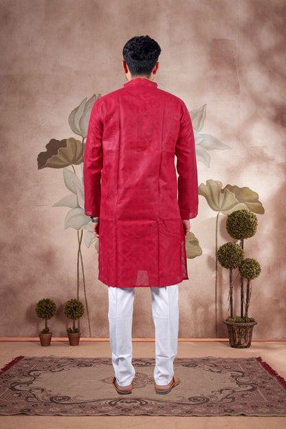 Red Checked Cotton Kurta