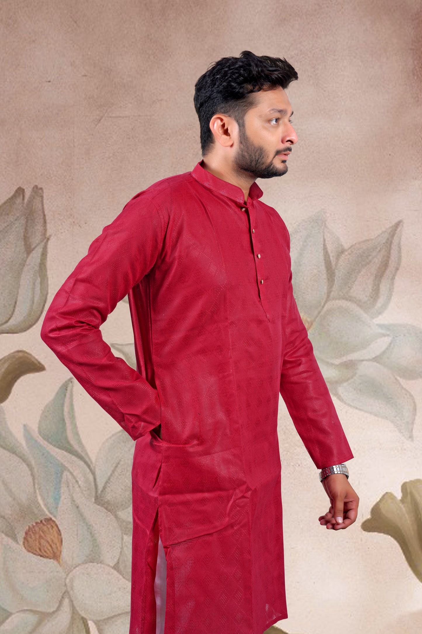 Red Checked Cotton Kurta
