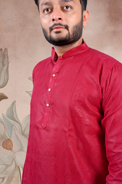 Red Checked Cotton Kurta