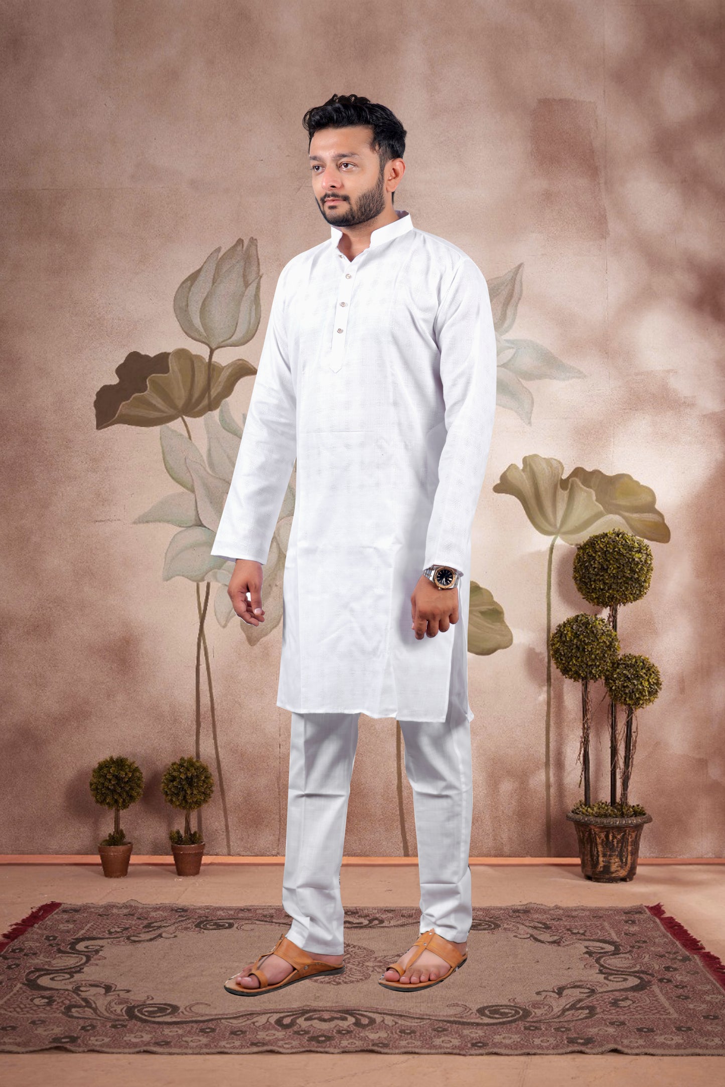 White Checked Cotton Kurta