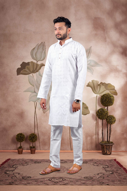 White Checked Cotton Kurta