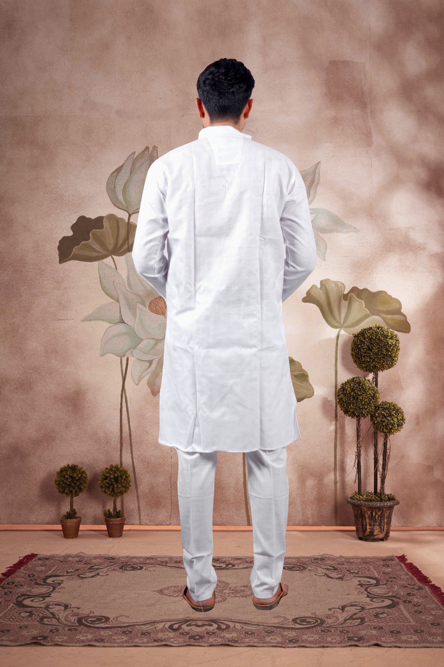 White Checked Cotton Kurta