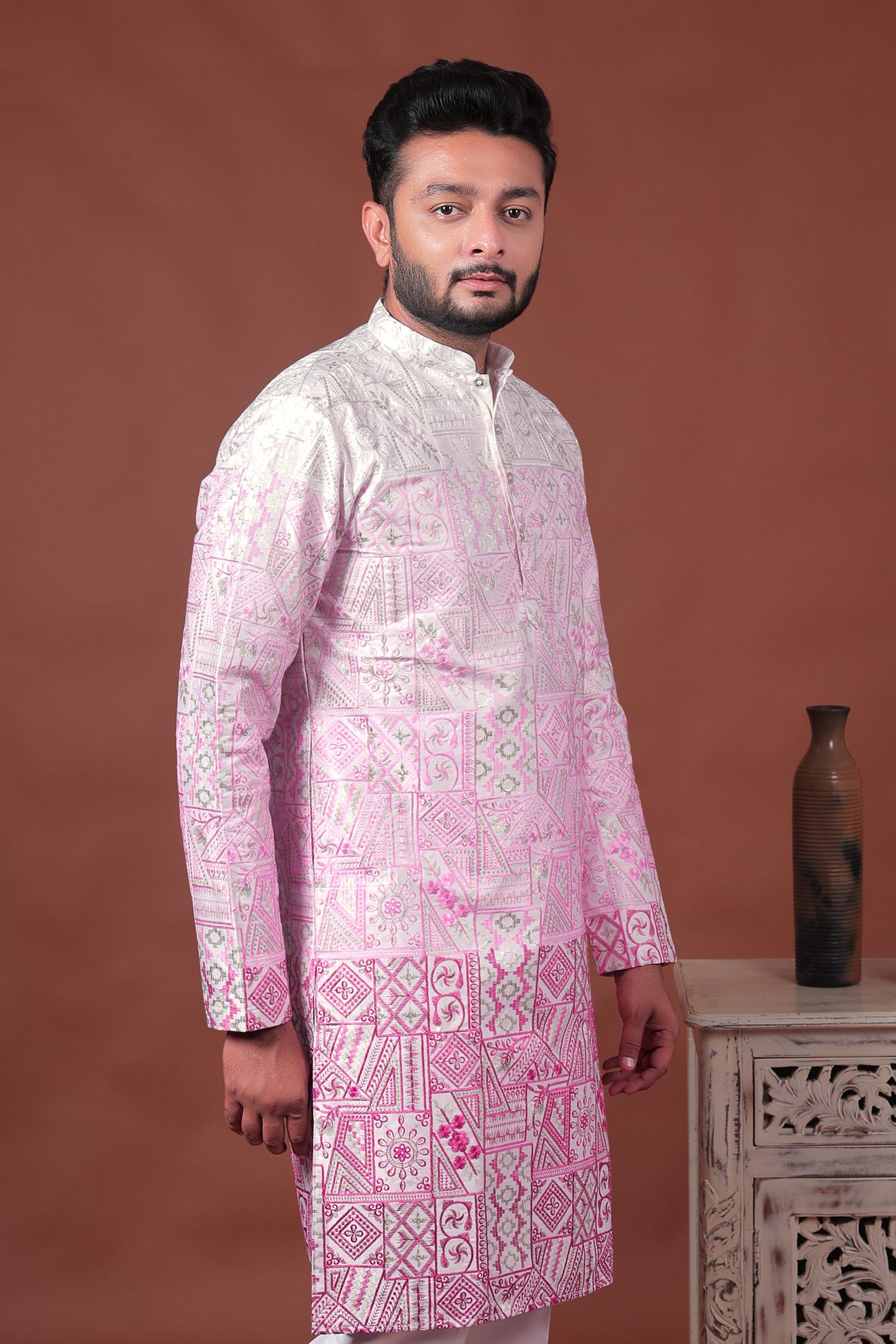 Pink Patchwork-Inspired Art Silk Kurta