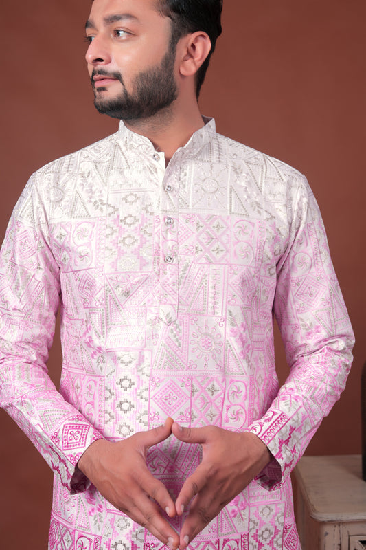 Pink Patchwork-Inspired Art Silk Kurta