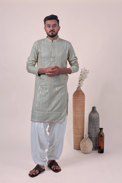 Mint Green Zari Embroidered Rayon Kurta