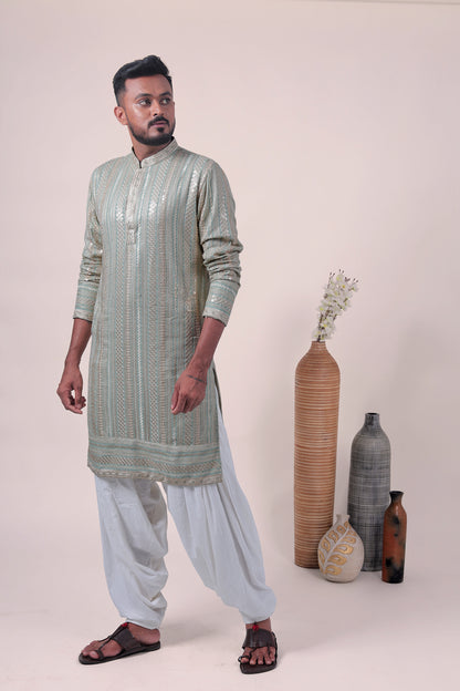 Mint Green Zari Embroidered Rayon Kurta