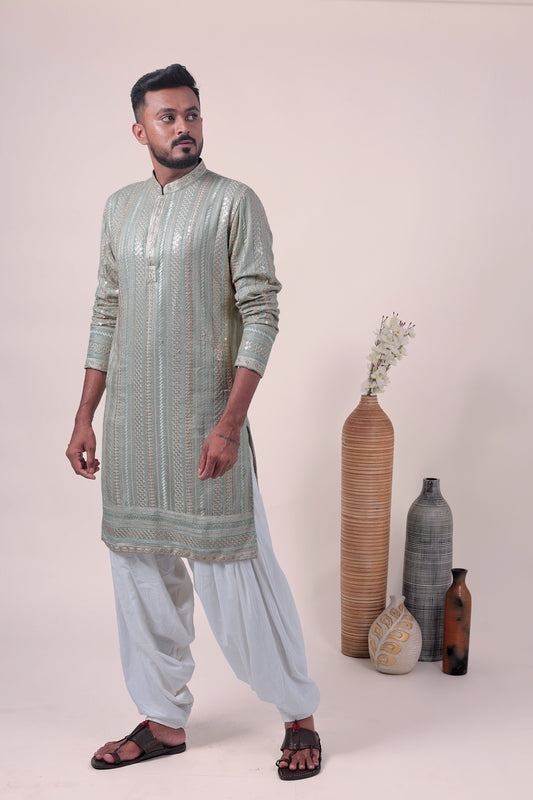 Mint Green Zari Embroidered Rayon Kurta