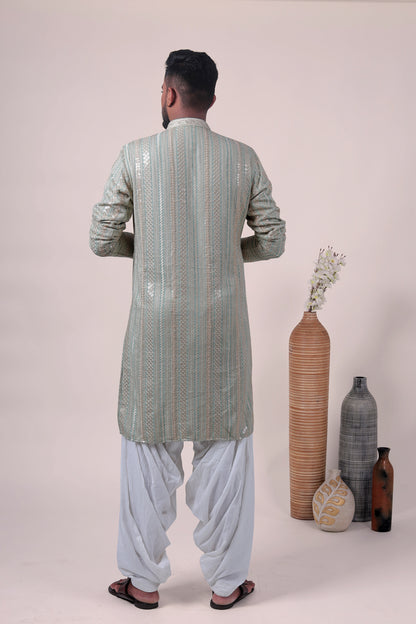 Mint Green Zari Embroidered Rayon Kurta