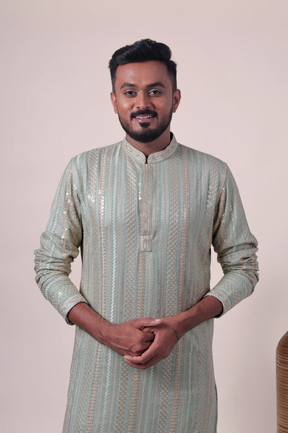 Mint Green Zari Embroidered Rayon Kurta