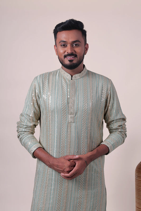 Mint Green Zari Embroidered Rayon Kurta