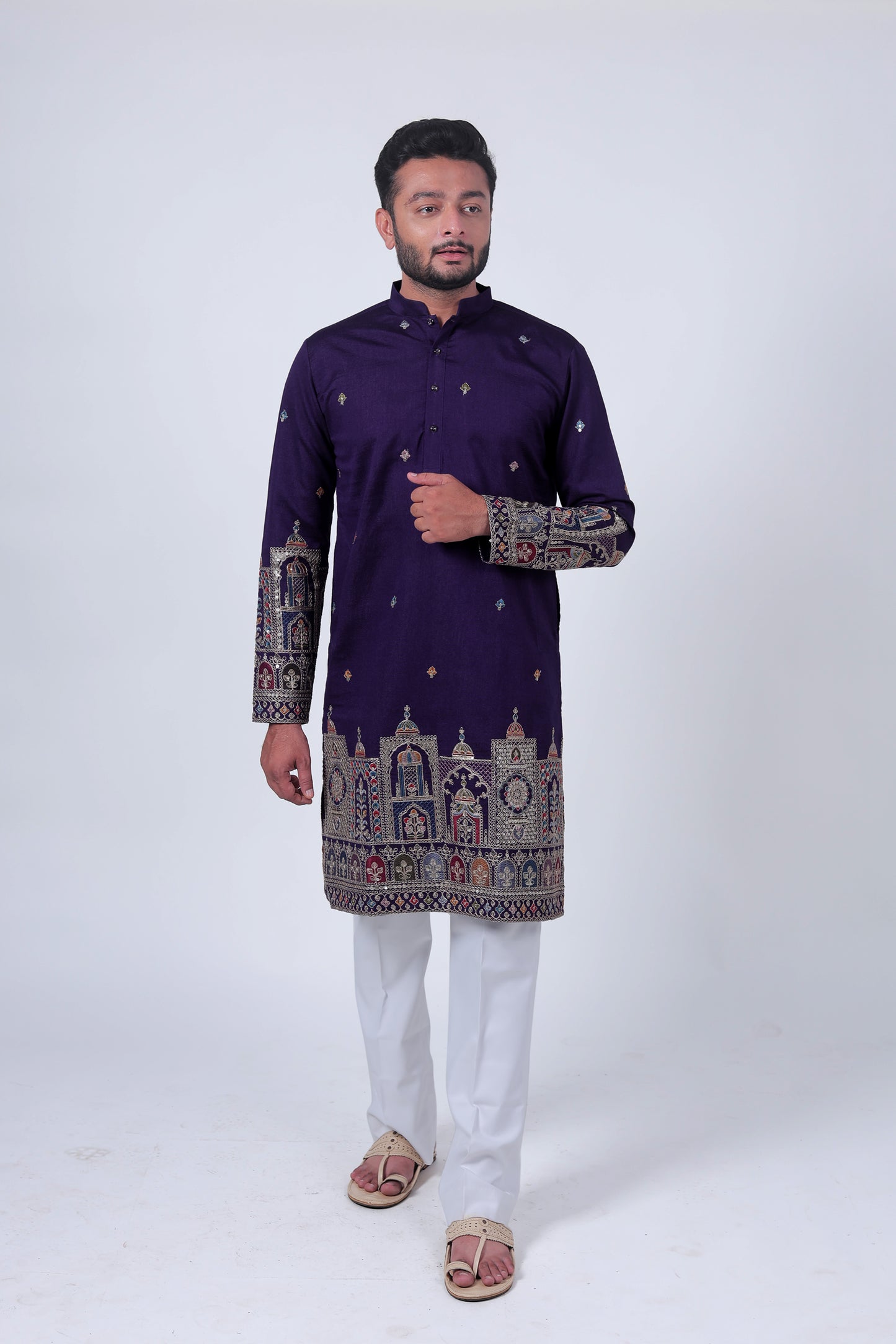 Purple Mirror & Zari Embroidered Kurta