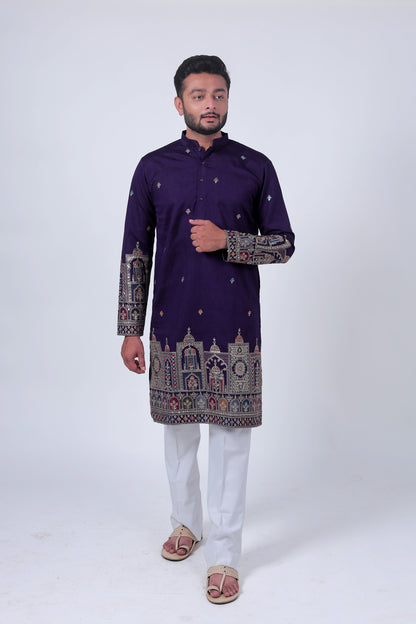 Purple Mirror & Zari Embroidered Kurta