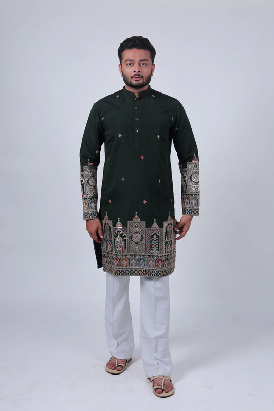 Green Mirror & Zari Embroidered Kurta