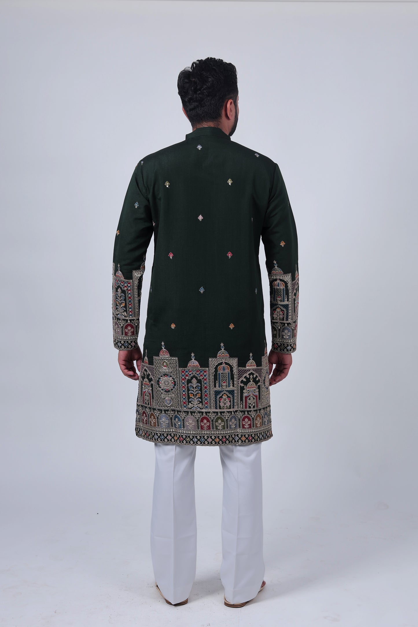 Green Mirror & Zari Embroidered Kurta